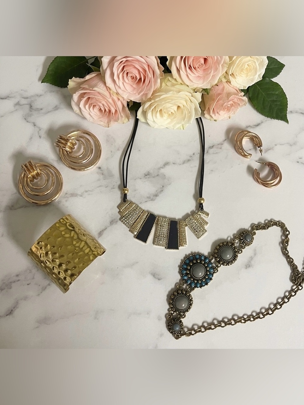 Instant Glam Statement Jewelry Bundle | Chunky Gold, Cuff, Hoops & Necklaces
